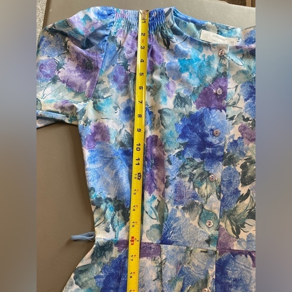 St. Michael 80s Vintage Watercolour Belted Shirt Dress, 3/4 Sleeves, size 12 - Picture 14 of 16